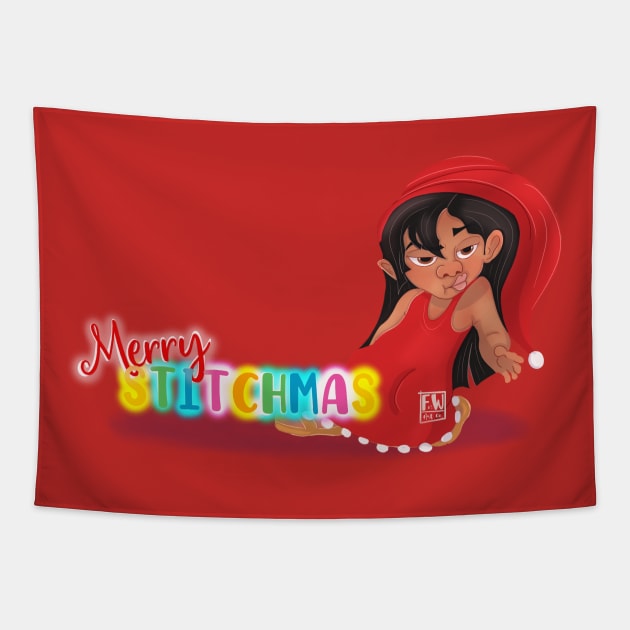 Merry Stitchmas Christmas Lilo & Stitch Tapestry by foxnwombatco 