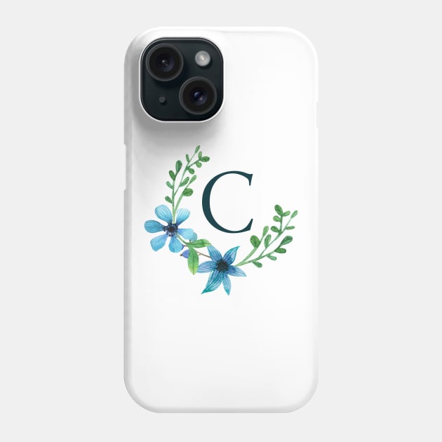 Floral Monogram C Pretty Blue Flowers Phone Case by floralmonogram