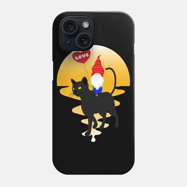 Love Gnome Riding Black Cat Lovers Phone Case by Manzo Carey