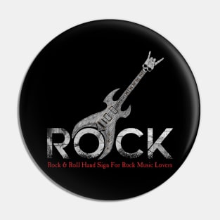 Rock and Roll Hand Sign Skull Guitar Rock Music Lover Pin