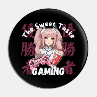 Anime Gamer Girl Loves Strawberry Milkshake Pin