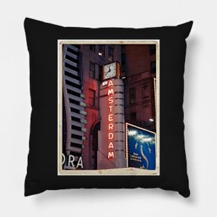 Amsterdam Theater in Times Square at night - Kodachrome Postcards Pillow