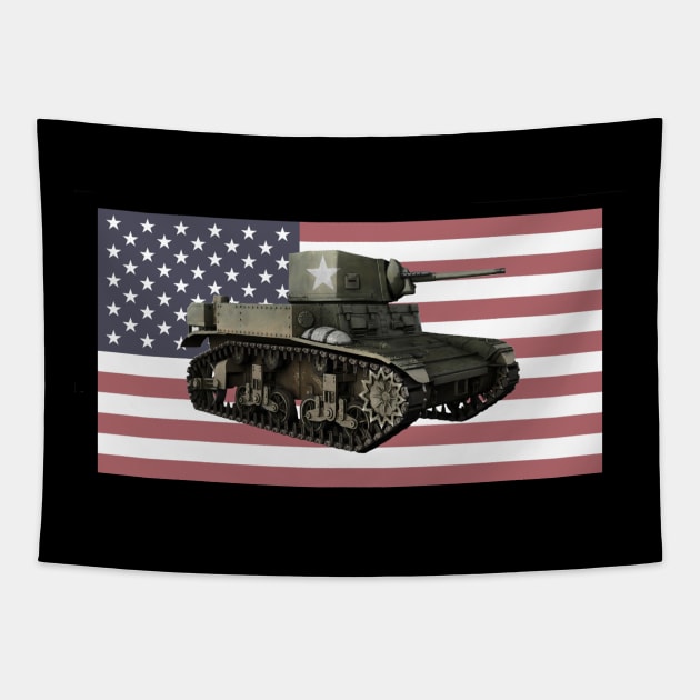 M3 Stuart WW2 Us Army Tank Tapestry by Dirty Custard Designs 