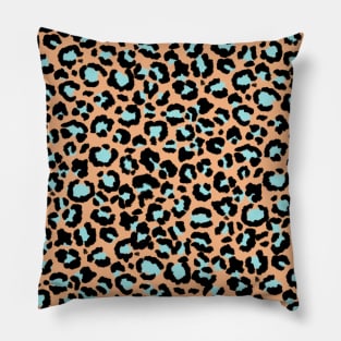 Leopard Pattern in Pale Blue on Pink Rose Pillow