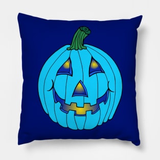 Blue Glowing Jack-O-Lantern Pumpkin Pillow