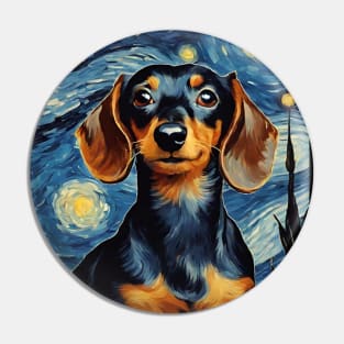 Dog Breed Dachshund in a Van Gogh Starry Night Art Style Pin