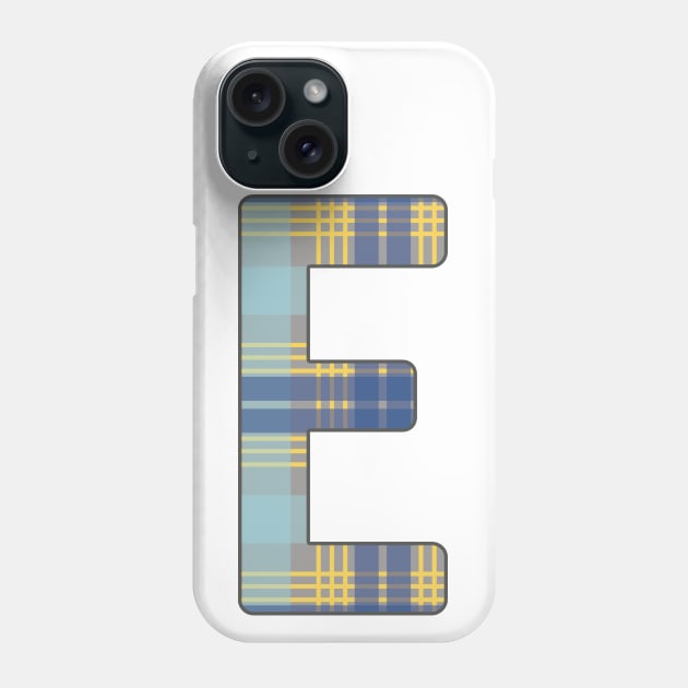 Monogram Letter E, Blue, Yellow and Grey Scottish Tartan Style Typography Design Phone Case by MacPean