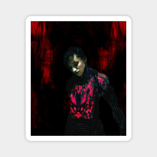 Beautiful girl. Dark sci-fi, fantasy. So cool. Red and pink. Slightly brighter. Magnet by 234TeeUser234