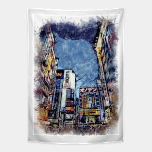 Tokyo City Streets Travel Poster Series watercolor ink edition 02 Tapestry