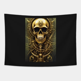 Skull With Gold Ornaments | Gold Skull Artwork | Armored Skull | Dystopian Skull | Skull Warrior Tapestry