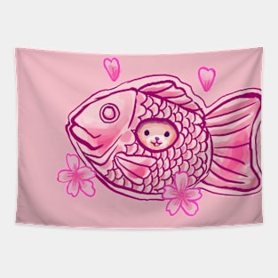 Kawaii bear sakura taiyaki japanese cherry blossom Tapestry