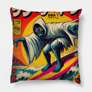 Ghost Surfer Waves Japanese Retro Pillow