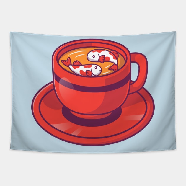 Cute Fish Koi Fish In Cup Tea Cartoon Tapestry by Catalyst Labs