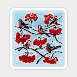 Bullfinches with ash berries Magnet