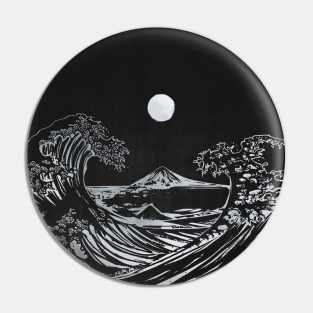 Hokusai wave black and white Pin