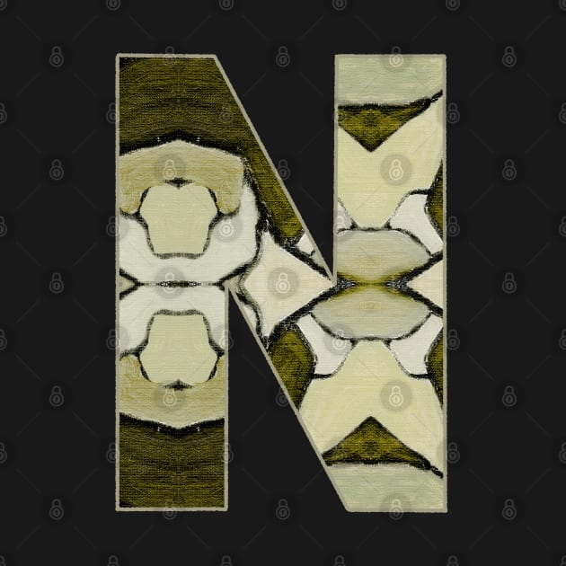 Letter N Monogram Initial Olive Green Pearl White Aesthetic Abstract Pattern Painting On Canvas by Go Abstract Art