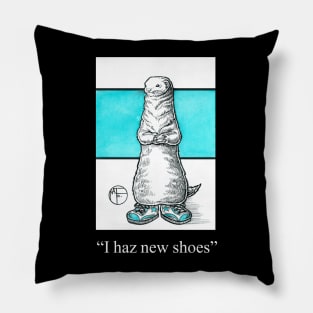 Ferret in Big Shoes - I Haz New Shoes - White Outlined Version Pillow