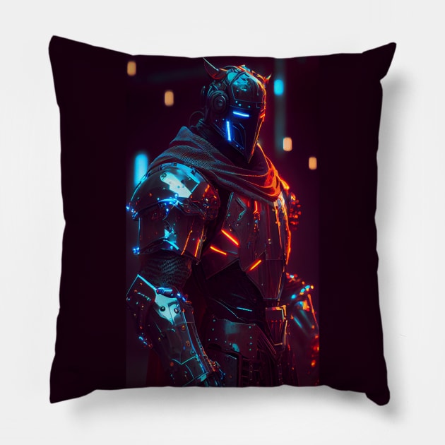 Cyberpunk Crusader Knight Pillow by UVCottage