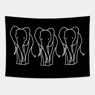 White Line Three Elephants Tapestry