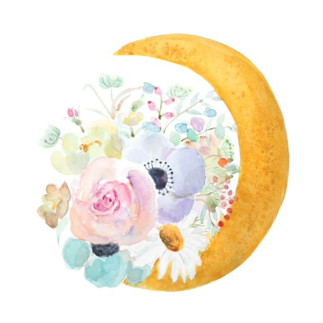 moon and  flowers arrangement watercolor by colorandcolor