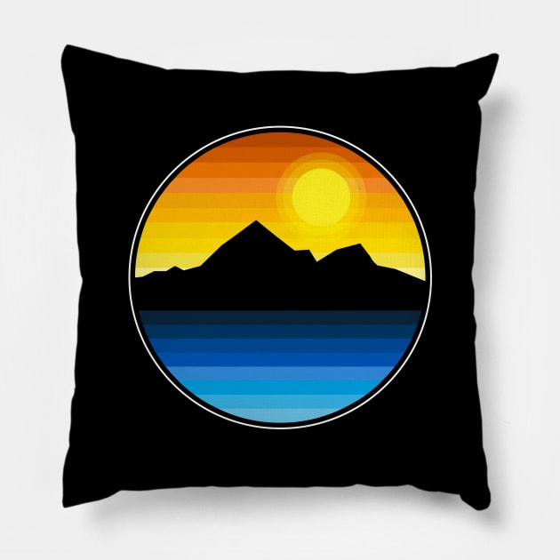 Synthwave Inspired Lakeside Mountain Pillow by Brobocop