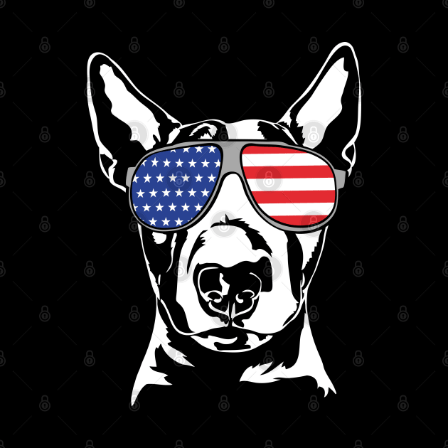 English Bull Terrier dog portrait American Flag sunglasses by wilsigns