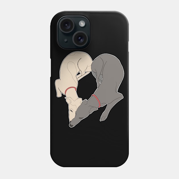 Adorable Greyhound dog design shaped in a heart with the word love inside, with a grey and a fawn greyhound with red collar details Phone Case by This Iggy Life