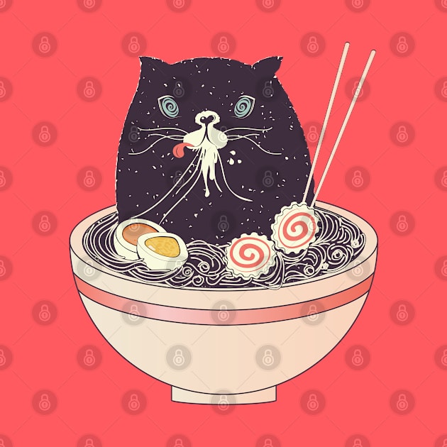 Bowl of ramen and black cat by AnnArtshock