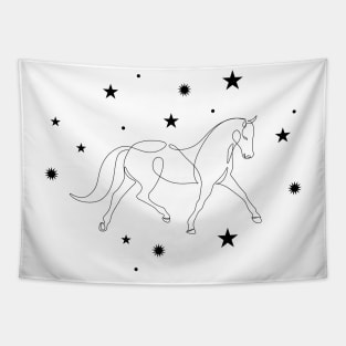 Horse with constellations stars line art. Horse universe Tapestry