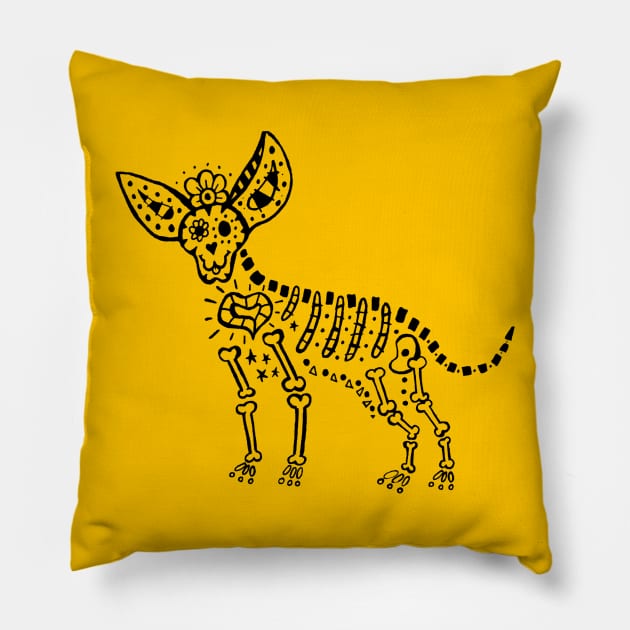 Day of The Dead Chihuahua Pillow by MedleyDesigns67