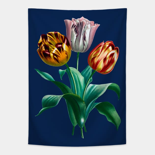 Colorful Vintage Watercolor Tulip Flowers Bouquet Tapestry by CatyArte