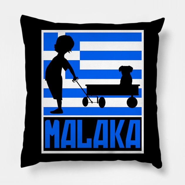 Greek Malaka. funny Greek Flag Pillow by Jakavonis