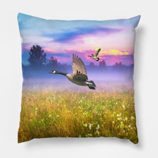 Canada Geese in Flight Pillow