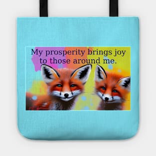 prosperity Mantra with artistic foxes colorful design Tote