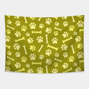 Pet - Cat or Dog Paw Footprint and Bone Pattern in Yellow Tones Tapestry