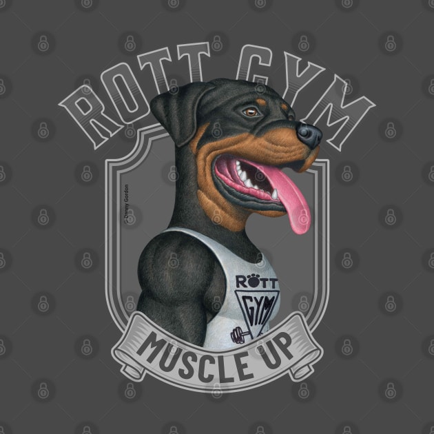 Cute Rottweiler with muscles going to Rott Gym by Danny Gordon Art