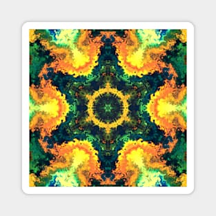 Psychedelic Kaleidoscope Yellow Blue and Green Magnet