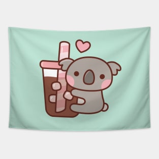 Cute Little Koala Bear Hugging Iced Coffee Tapestry