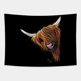 Scottish Hairy Highland Cow ' NooDLeS ' by SHiRLeY MacARTHuR Tapestry