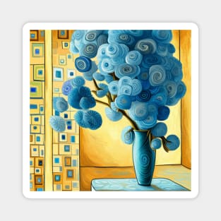 Geometric Still Life Painting with Blue Flowers Magnet