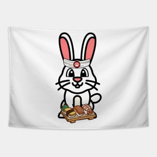 Funny white rabbit is a sushi chef Tapestry