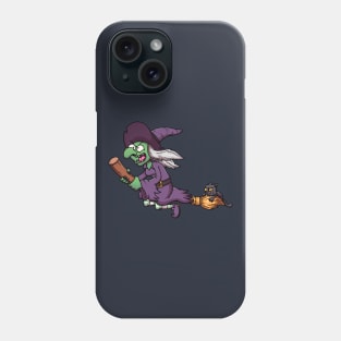 Cartoon Witch On Broom With Black Cat Phone Case