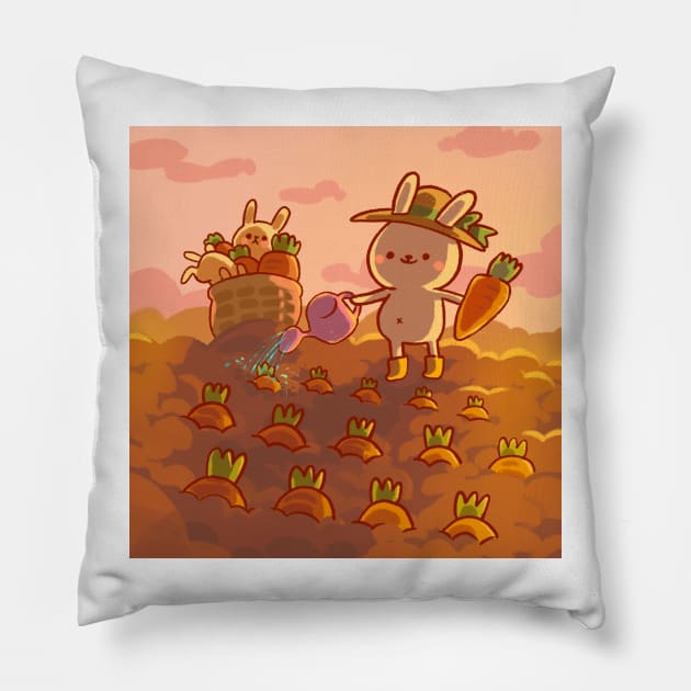 Bunny Carrot Farmer Pillow by vooolatility