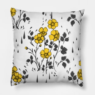 Yellow Buttercup Flower Pattern Pillow