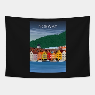 Norway Bergen Vintage Minimal Retro Travel Poster Tapestry