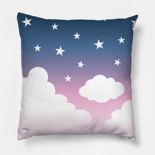 Clouds | Stars | Gradient | White Blue Pink Pillow