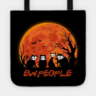 Black cat ew people red moon tshirt halloween costume gift t-shirt Tote