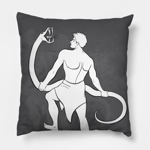 Zodiac sign Ophiuchus - Black and white lineart Pillow by Red Fody