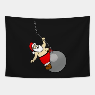 Santa on his Wrecking Ball Tapestry