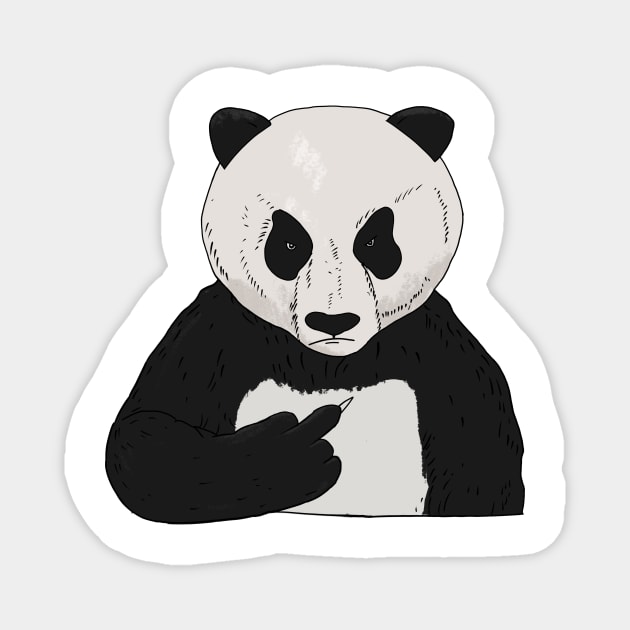 Grumpy Panda Bear Holding Middle Finger Magnet by Mesyo